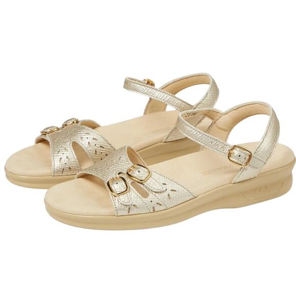SAS Womens Duo Adjustable Comfort Sandal US 8.5 M EU 39 Gold Leather NWOB - Picture 1 of 12
